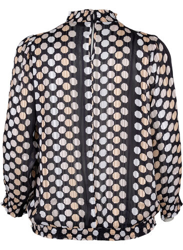 Mønstrete bluse med smock, Black Dots AOP, Packshot image number 1