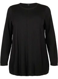 Strikket bluse i bomull og viskoseblanding, Black
