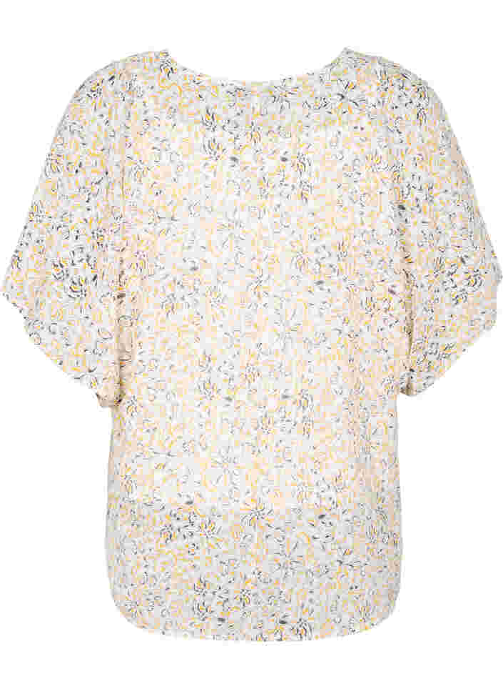 Mønstrete bluse med knyting og korte ermer, Icicle Flower AOP, Packshot image number 1