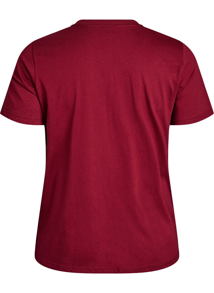 Basic T-skjorte i bomull med rund hals, Mørk Bordeaux, Packshot image number 1