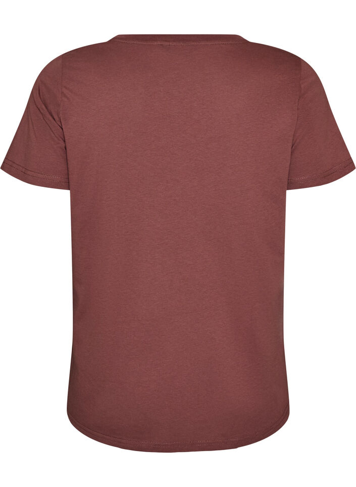 Bomull T-skjorte med fronttrykk og V-hals, Rosa, Packshot image number 1