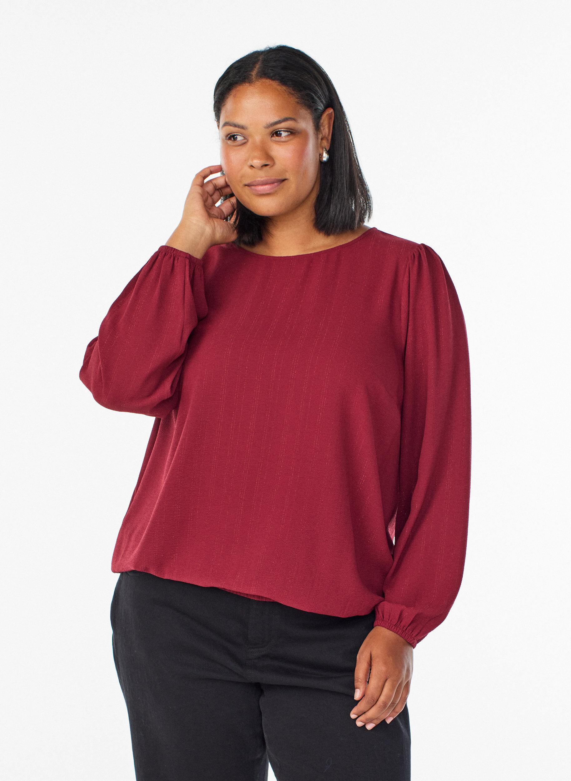 Bluse med glitter, M&oslash;rk Bordeaux, Model