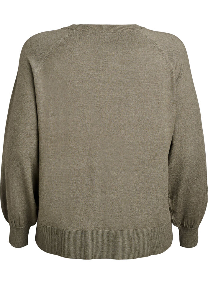 Strikket bluse med midtsøm og raglanermer, Grønn, Packshot image number 1