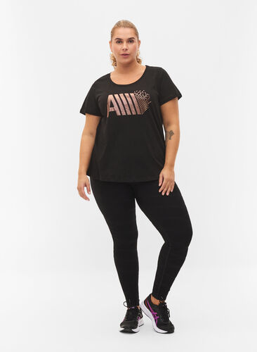 T-skjorte til trening med trykk, Black w. RoseGoldF., Model image number 2