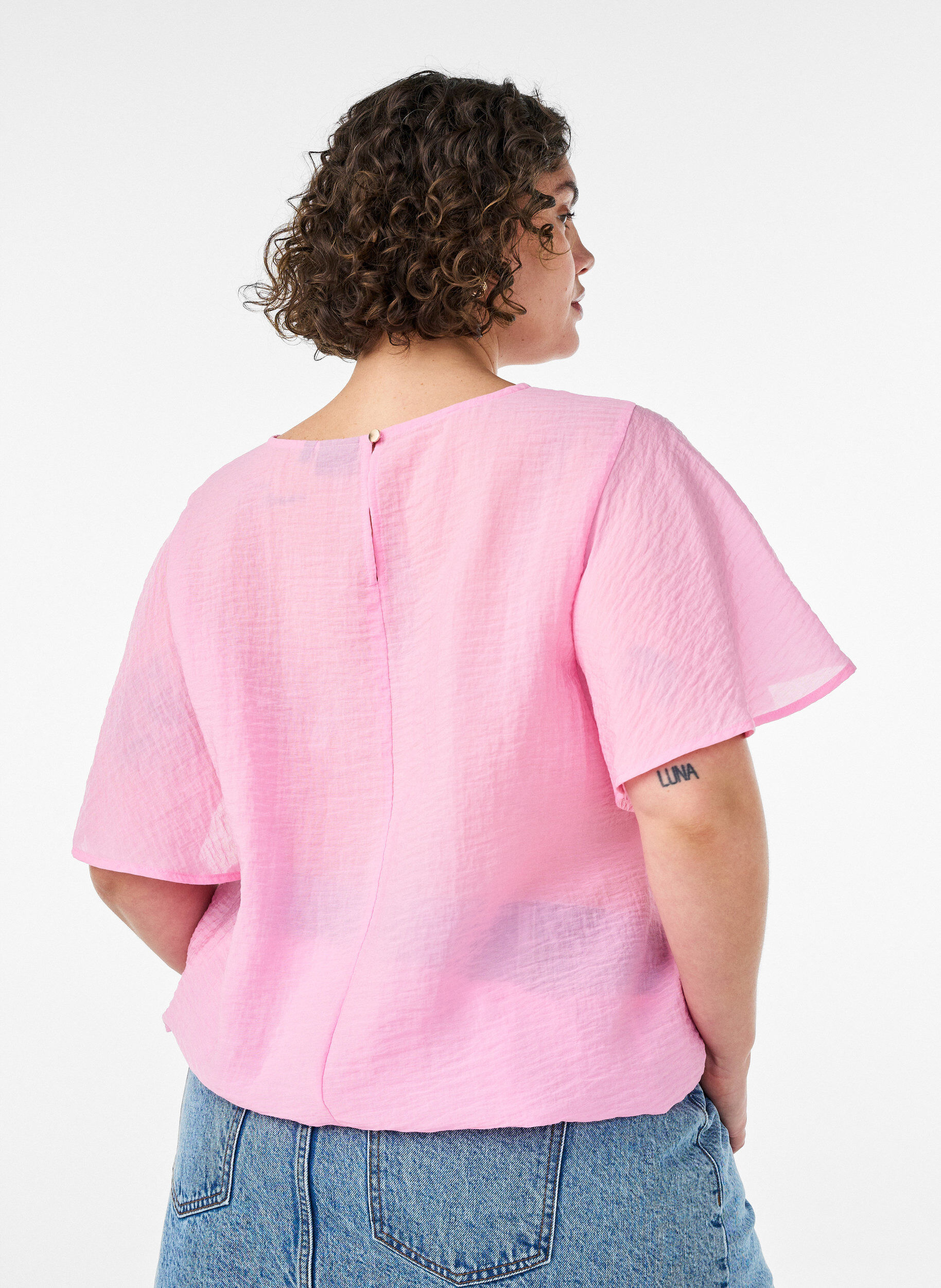 ZizziBluse med ballongform og flaggermus ermer, Rosa, Model image number 2