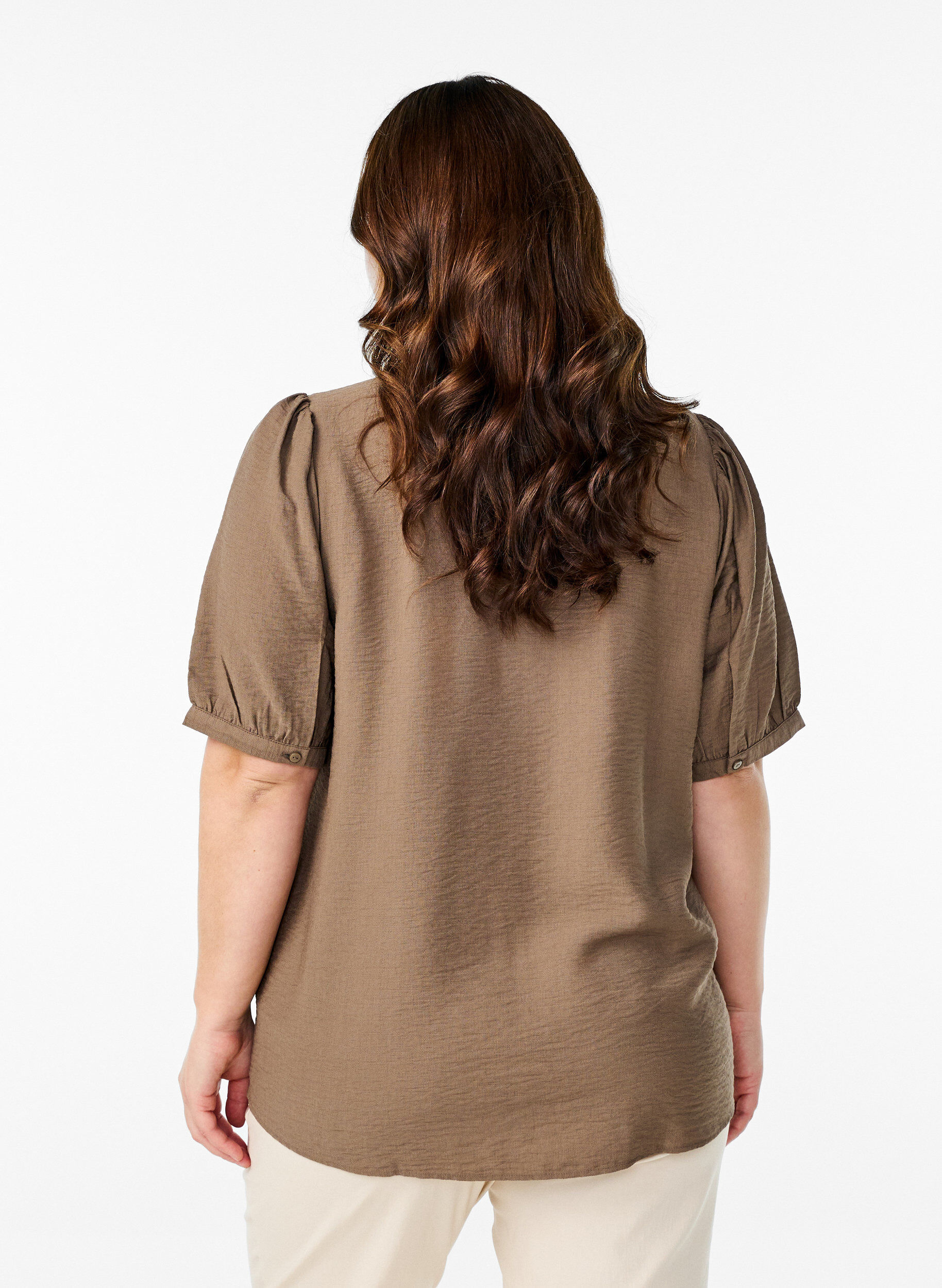 Zizzi Viskose bluse med 1/2 ermer, Brun, Model image number 2