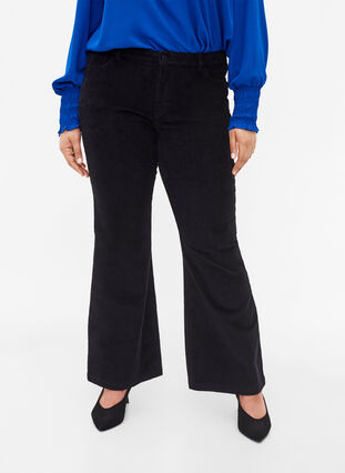 Fløyelsbukse med bootcut, Black, Model image number 3