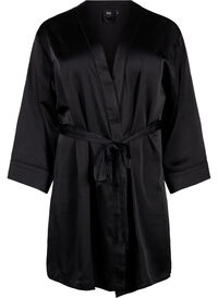 Kimono i sateng med belte, Black Kimono i sateng med belte
