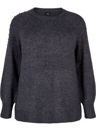 Strikkegenser med perler, Dark Grey Melange