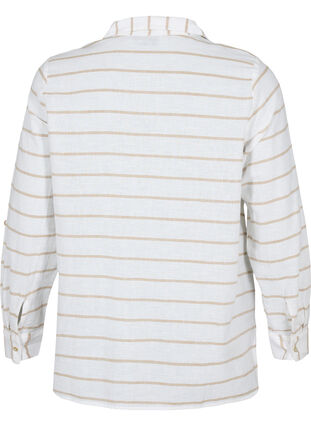 Skjortebluse med knappelukking i bomull-linblanding, White Taupe Stripe, Packshot image number 1