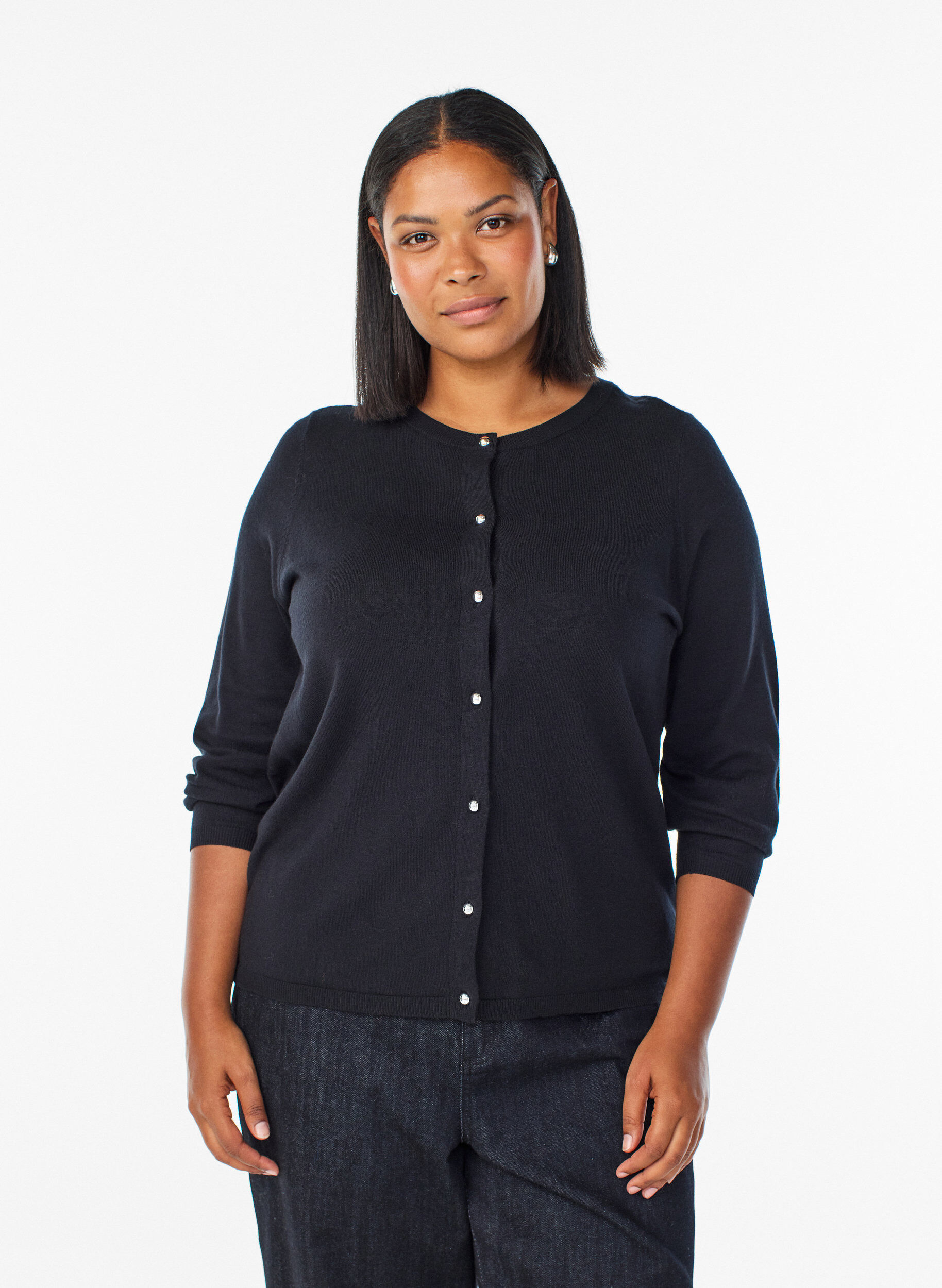 Cardigan med runde knapper, Svart, Model