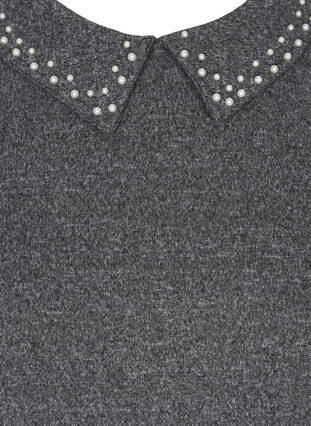 Melert bluse med krave og perler, Dark Grey Mel, Packshot image number 2