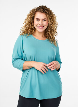 Zizzi Treningsbluse med 3/4-ermer, Blå, Model image number 0