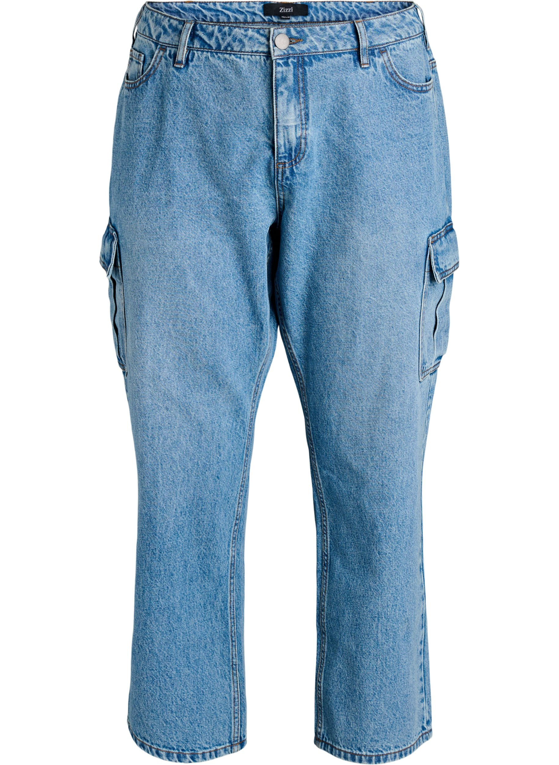 Zizzi Loose fit cargojeans med h&oslash;y midje, Light Blue, Packshot image number 0