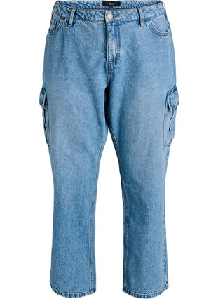 Zizzi Loose fit cargojeans med høy midje, Light Blue, Packshot image number 0
