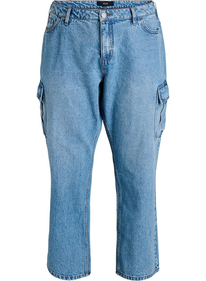 Loose fit cargojeans med høy midje, Light Blue, Packshot image number 0