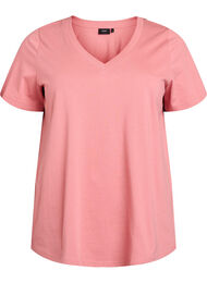 Enkel T-skjorte i bomull med V-hals, Dusty Rose