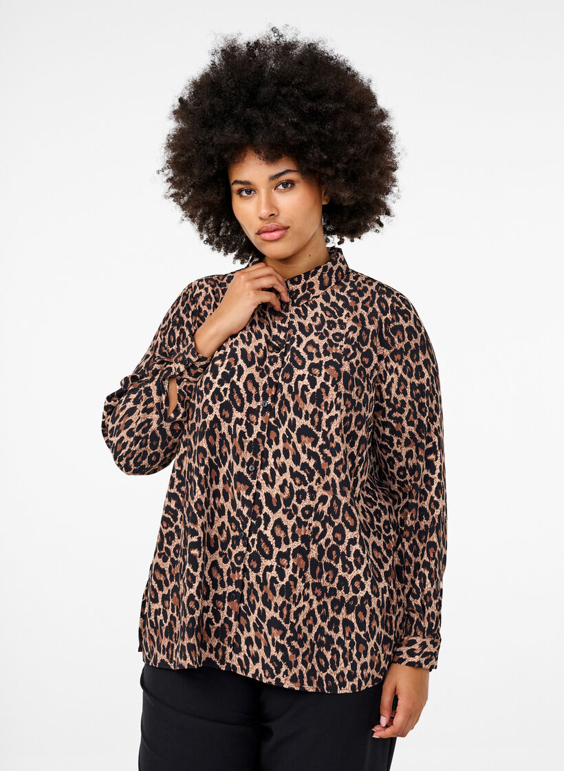 Leopardmønstret skjorte, Brun, Model image number 0