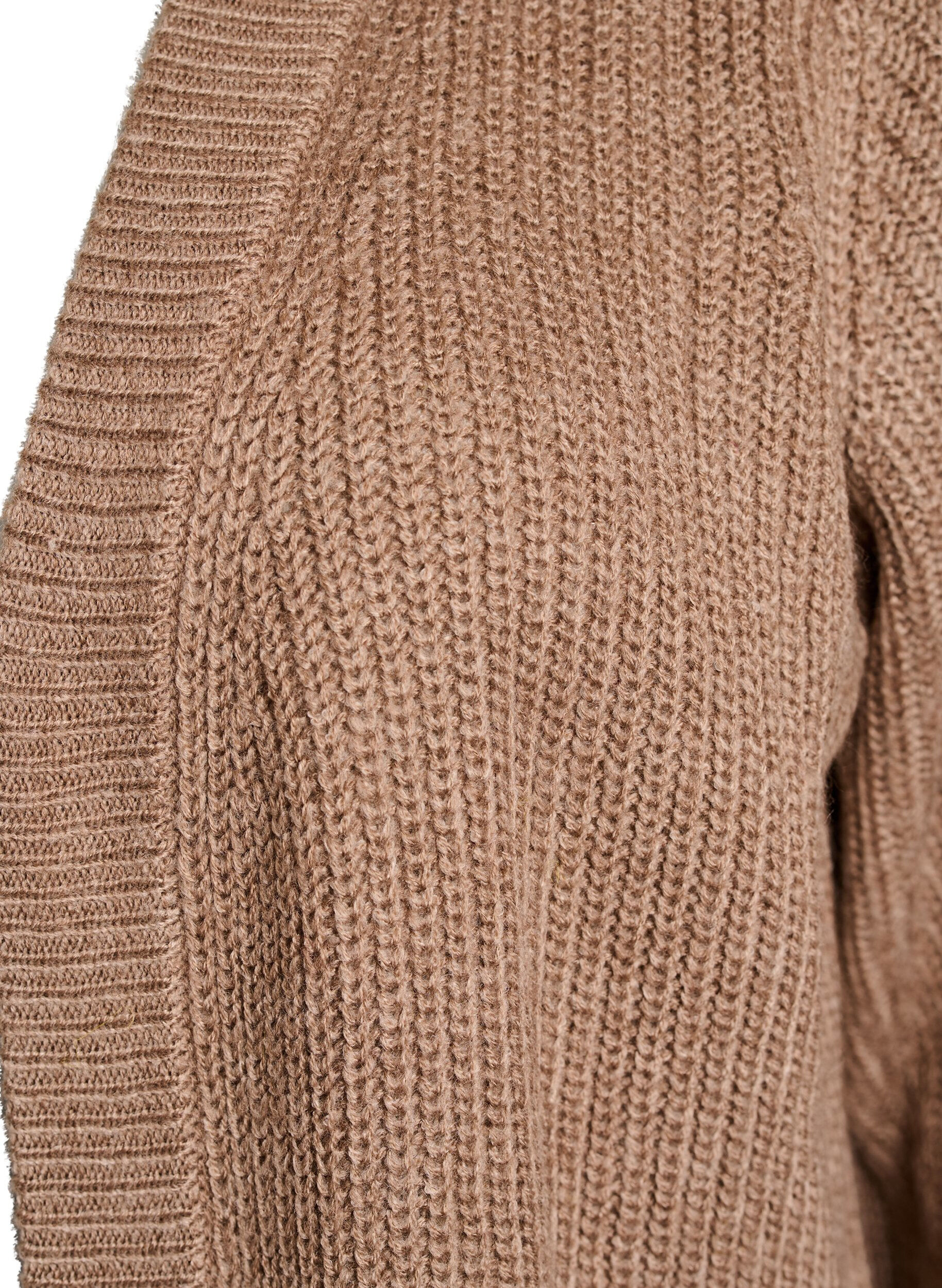 Zizzi FLASH - Lang ribbestrikket cardigan med lommer, Brun, Packshot image number 2