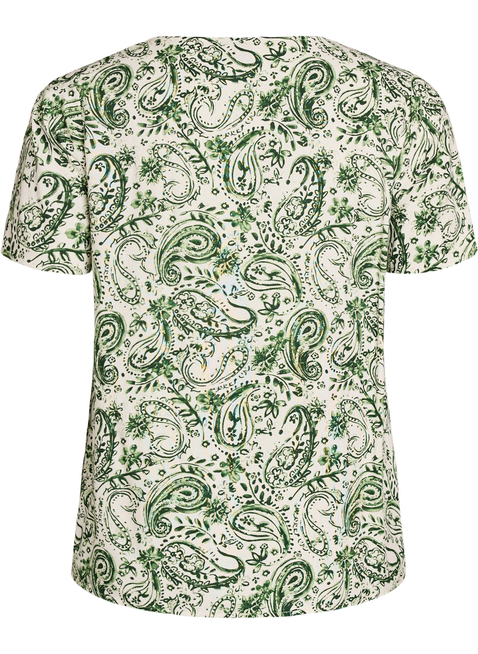 Zizzi Kortermet bluse i viskose med trykk, Gr&oslash;nn, Packshot image number 1