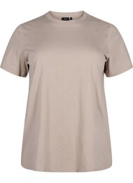 Basic T-skjorte i bomull med rund hals, Beige