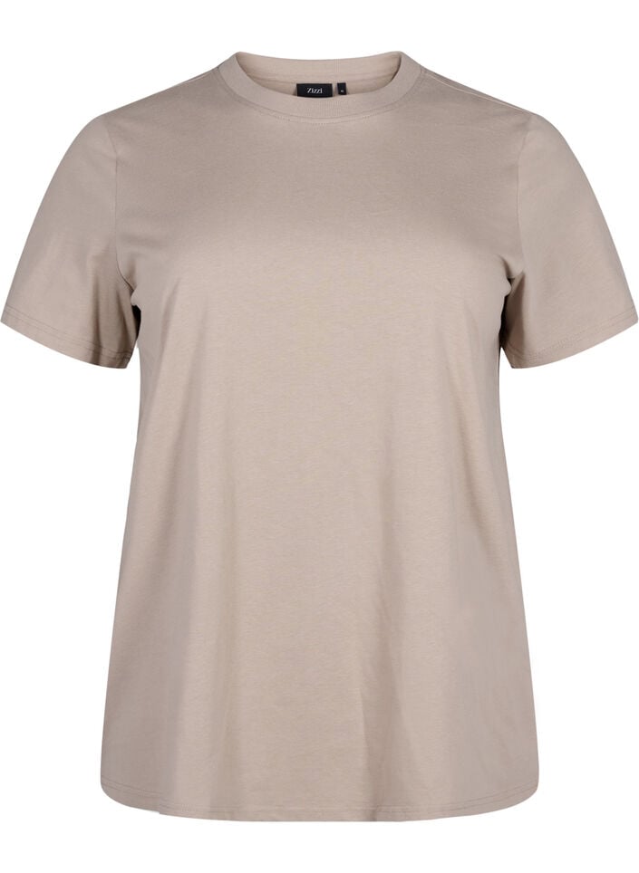 Basic T-skjorte i bomull med rund hals, Beige, Packshot image number 0
