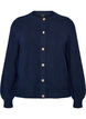Cardigan i myk strikk med gullfargede knapper, Bl&aring;, Packshot image number 0