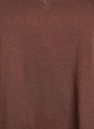Zizzi Enkel T-skjorte i bomull med V-hals, Brun, Packshot image number 2