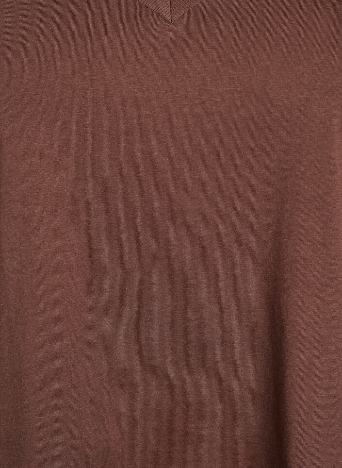 Enkel T-skjorte i bomull med V-hals, Brun, Packshot image number 2