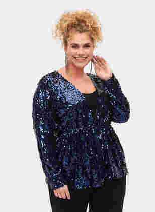 Cardigan med paljetter og lange ermer, Evening Blue, Model