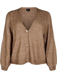 Strikket cardigan med ull og hjerteknapper, Fossil Mel.