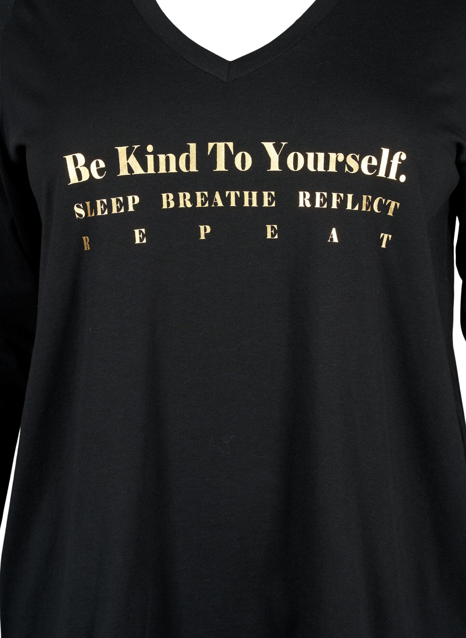 Zizzi Nattskjorte i bomull med teksttrykk, Black W. Be, Packshot image number 2