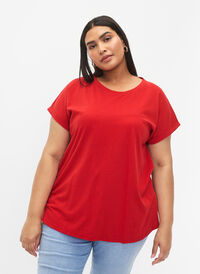 Kortermet T-skjorte i bomullsblanding, Tango Red, Model