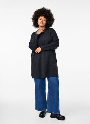 Zizzi Lang strikket bluse med lange ermer, Dark Grey Melange, Model image number 2