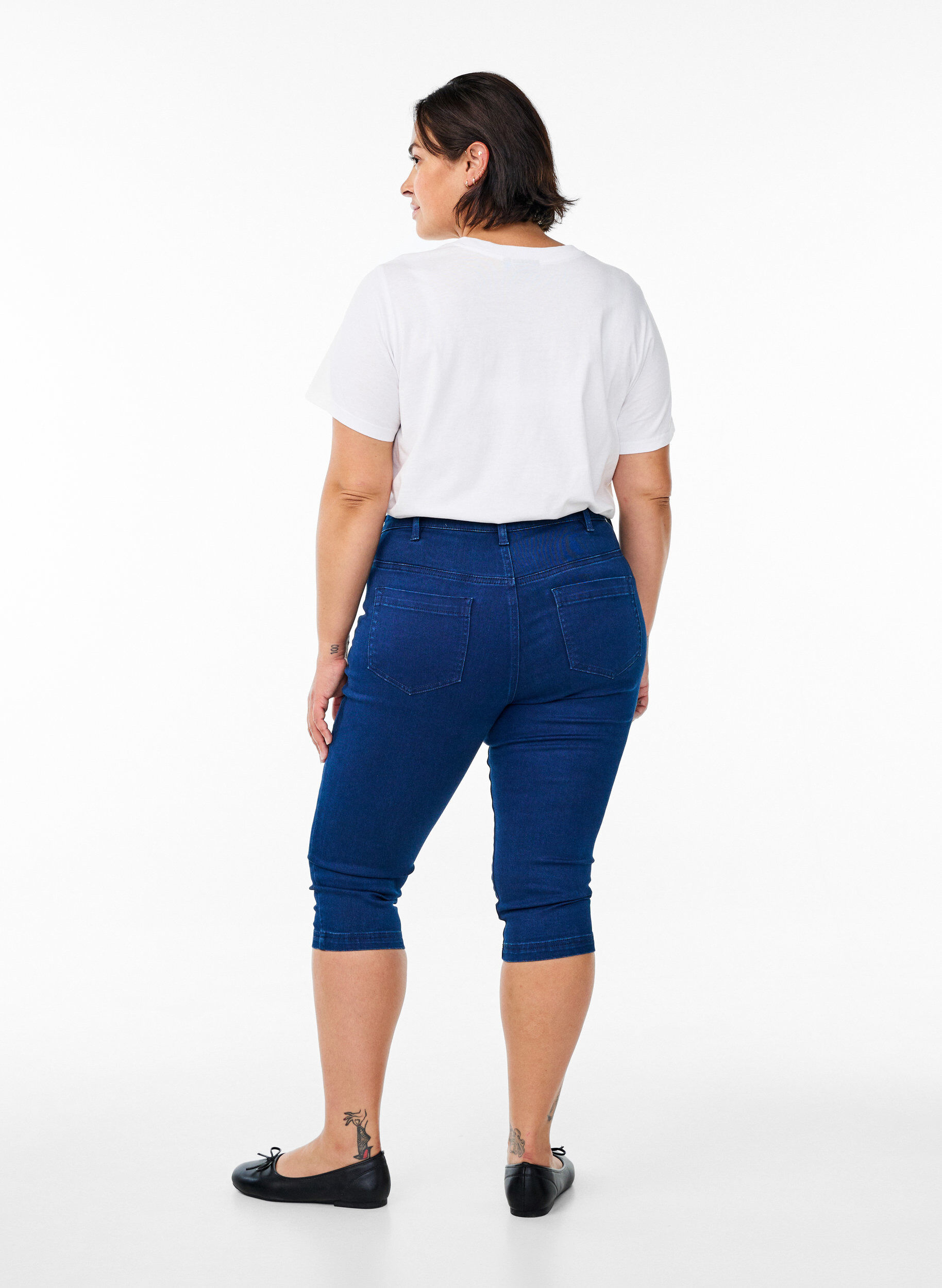 ZizziSlim fit Army caprijeans med h&oslash;y midje, Bl&aring;, Model image number 1