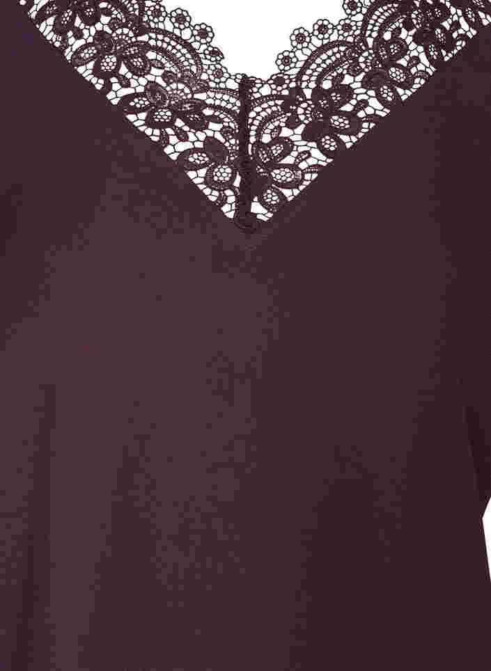 Ensfarget bluse med blonder og 3/4-ermer, Plum Perfect, Packshot image number 2