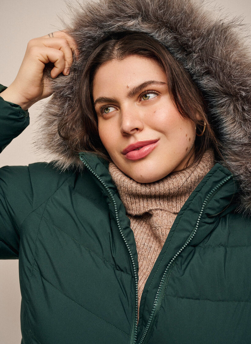 Kort boblejakke med hette, Grønn, Image image number 0