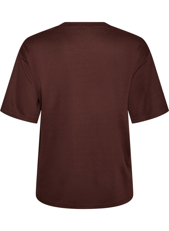 T-skjorte med rhinesteiner og rundt hals, Brun, Packshot image number 1