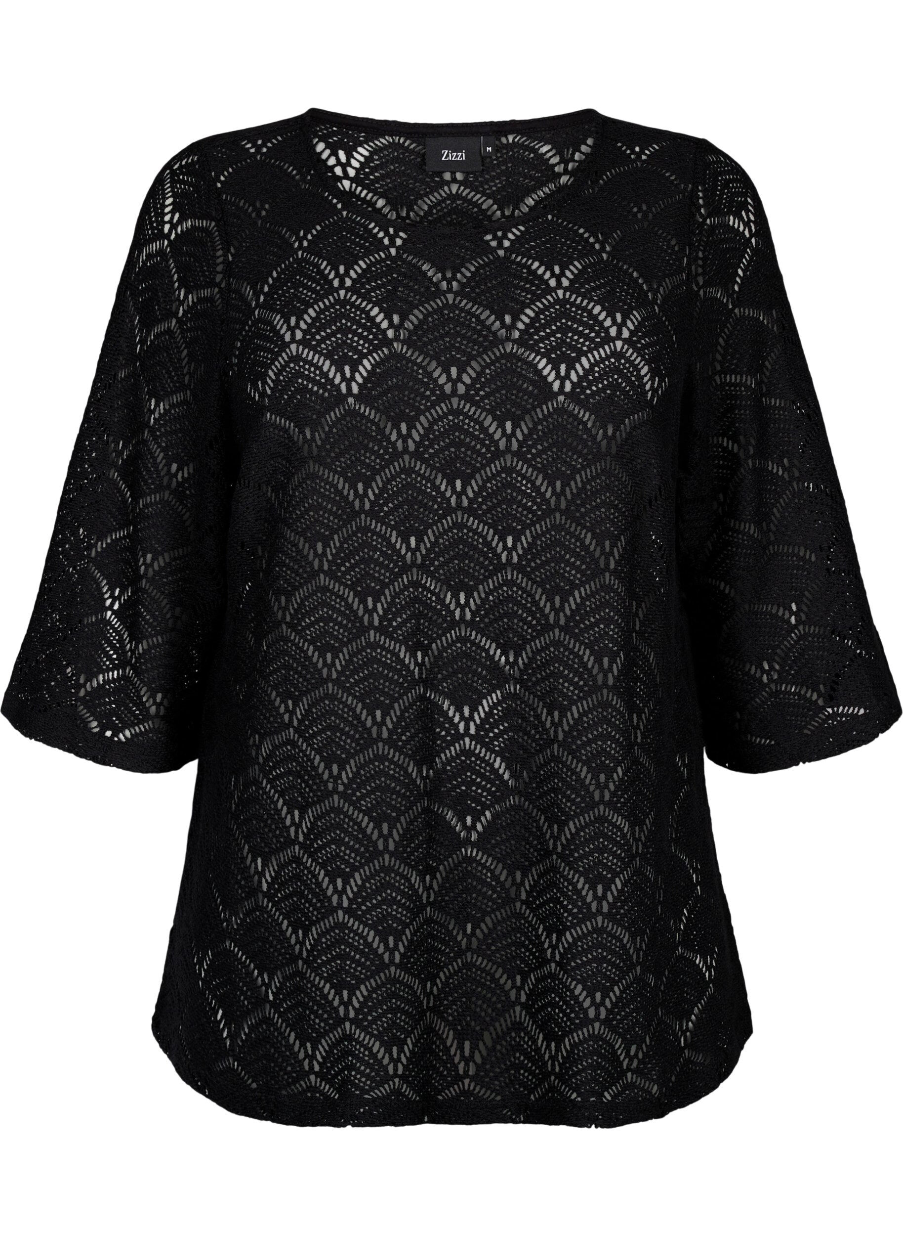 Zizzi Hekle Bluse med 3 / 4 ermer, Black, Packshot image number 0