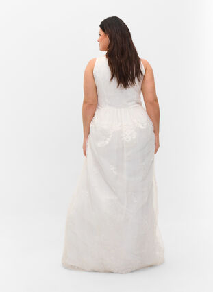 Ermeløs brudekjole med V-hals, Star White, Model image number 1