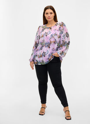 Mønstrete bluse med lange ermer, Orchid Bouquet AOP, Model image number 3