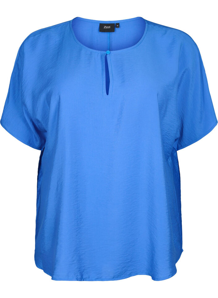 Kortermet bluse i viskose, Monaco Blue, Packshot image number 0
