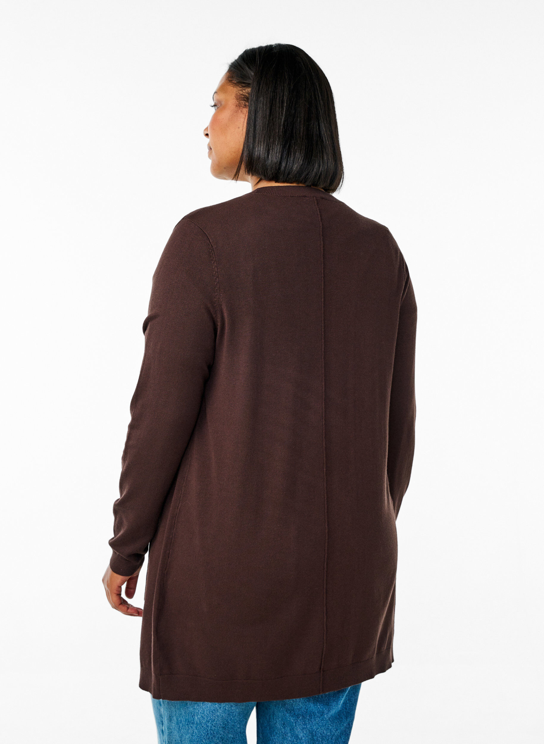 Zizzi Lang, strikket cardigan i en viskoseblanding, Brun, Model image number 2