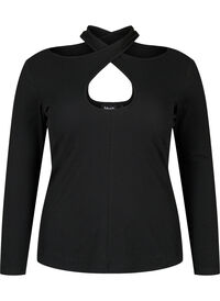 Cut-out bluse med lange ermer