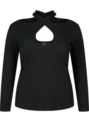 Zizzi Cut-out bluse med lange ermer, Black, Packshot image number 0