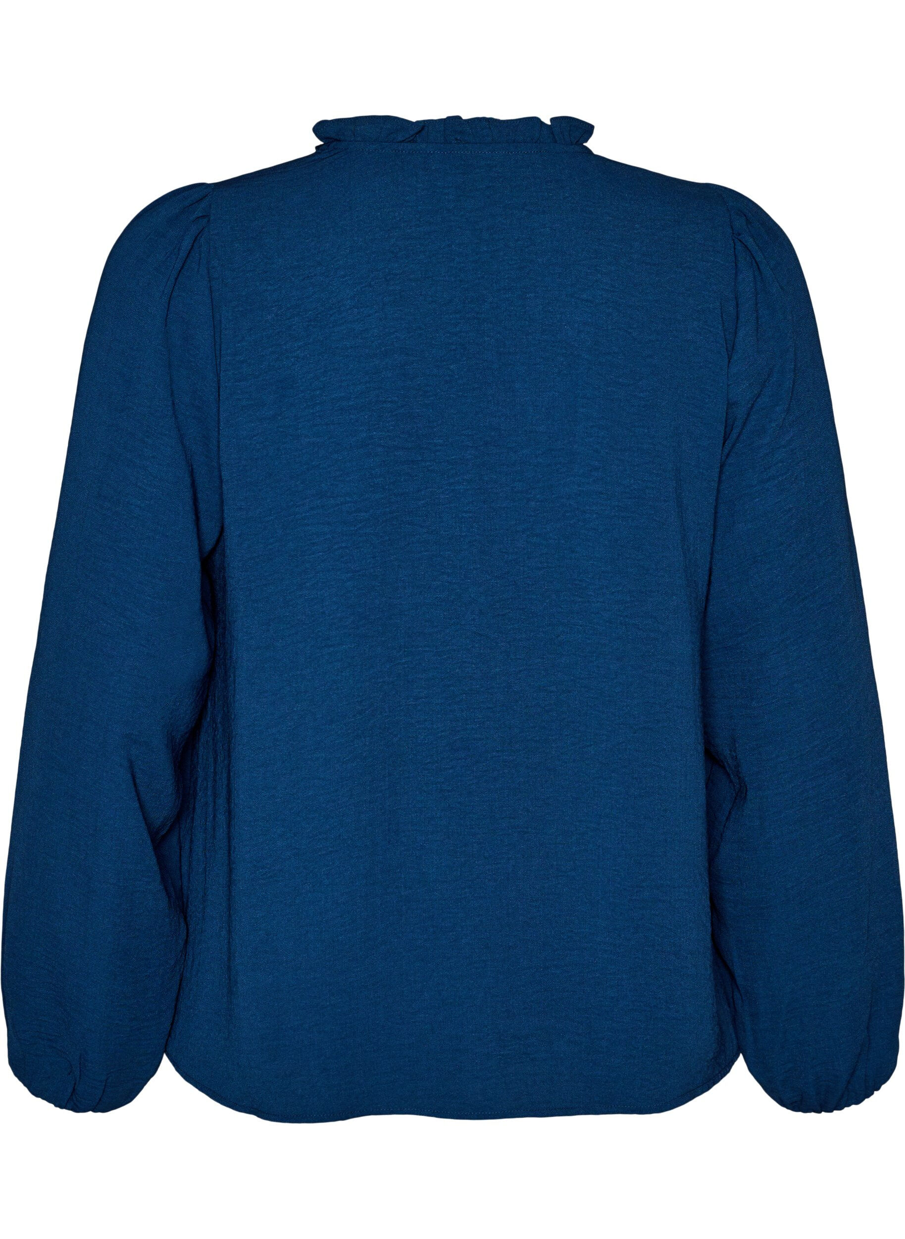 ZizziBluse med V-hals og heklet b&aring;nd, Bl&aring;, Packshot image number 1