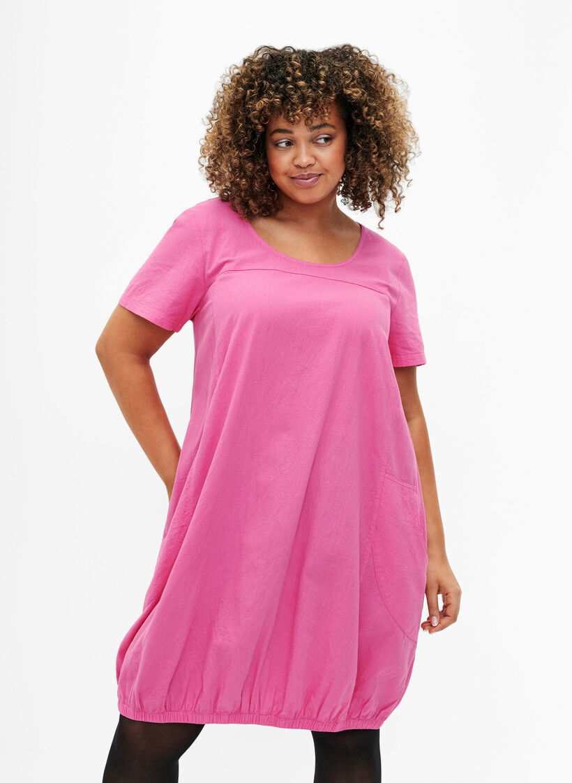 Kortermet bomullskjole, Rosa, Model image number 0