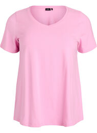 Ensfarvet basic bomulls T-skjorte, Rosa