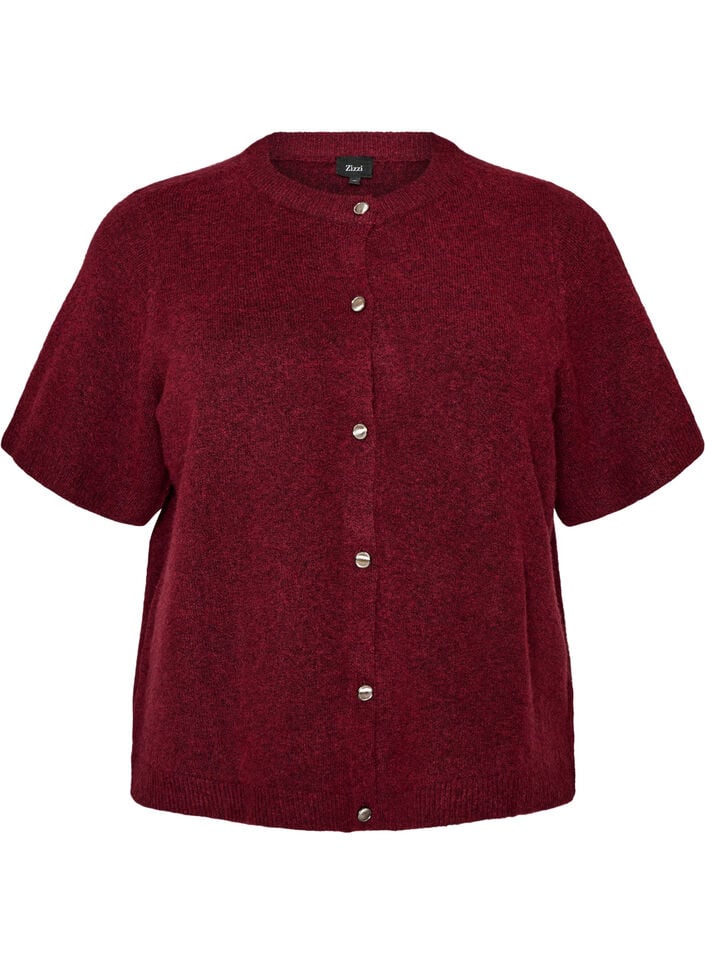 Strikket cardigan med korte ermer, R&oslash;d, Packshot image number 0