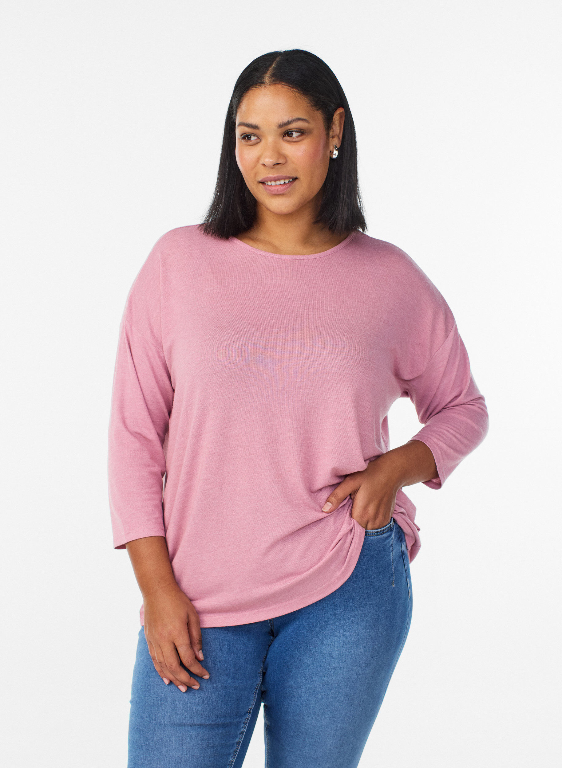 Zizzi Jersey bluse med 3/4 ermer, Rosa, Model image number 0